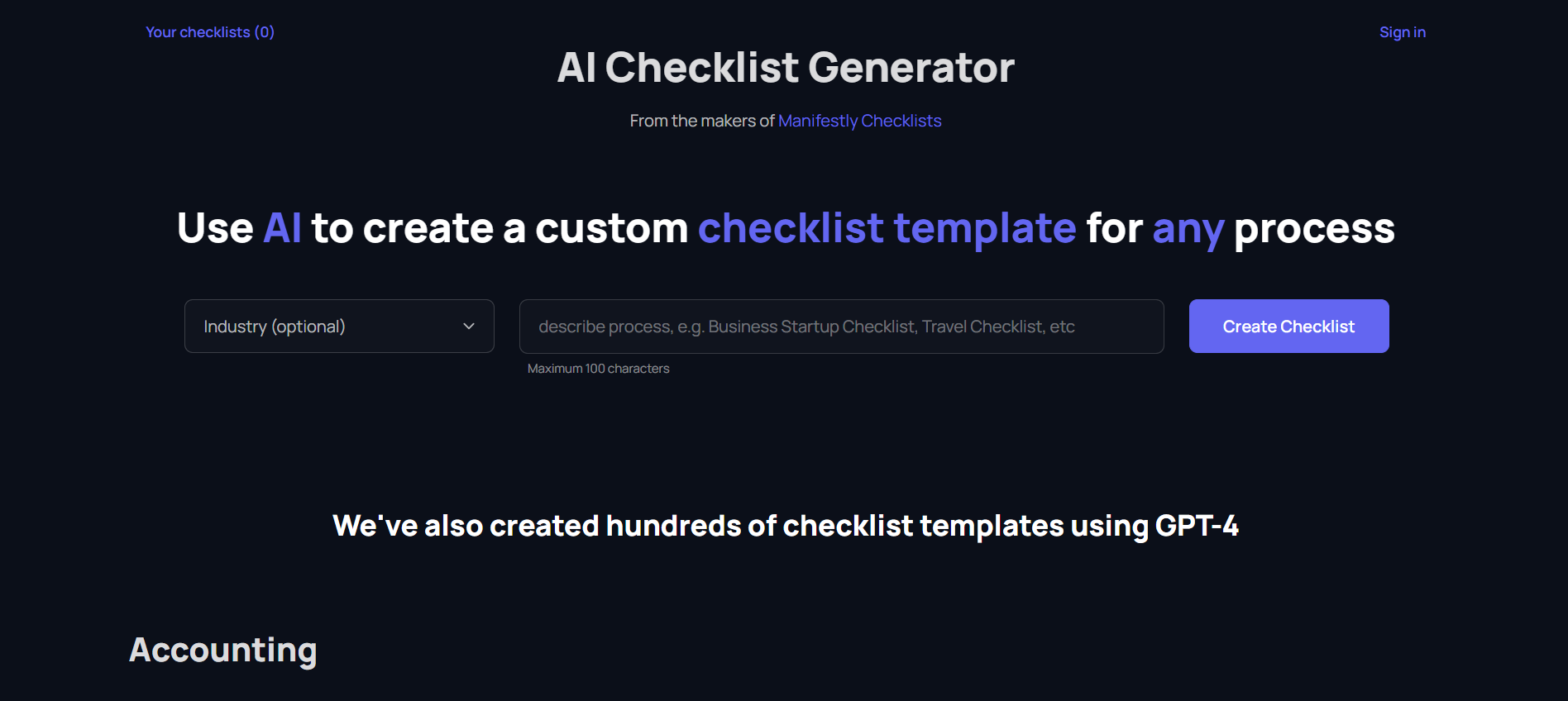 AI Checklist Generator