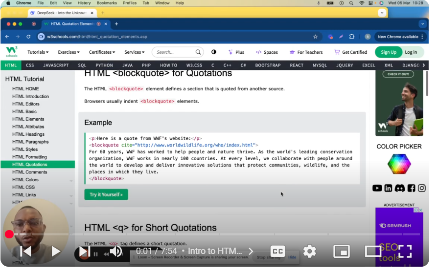 Learn HTML with AI Pt.10 – Quotations & Citations with DeepSeek AI!